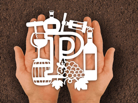 Wine Bottle Alphabets Paper cut SVG Johan Ru designs 