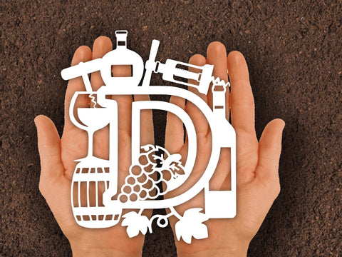 Wine Bottle Alphabets Paper cut SVG Johan Ru designs 