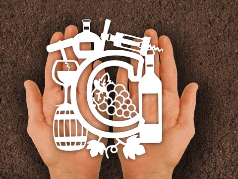 Wine Bottle Alphabets Paper cut SVG Johan Ru designs 