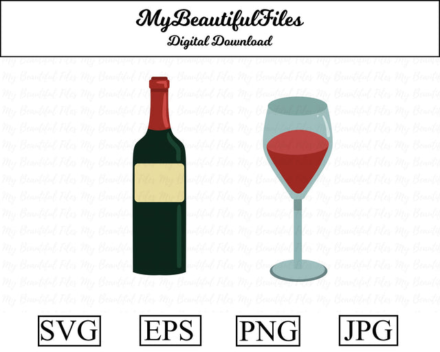 wine bottle and glass SVG MyBeautifulFiles 
