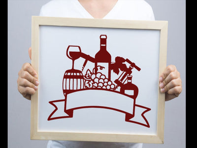 Wine Bottle Banner Paper cut SVG Johan Ru designs 