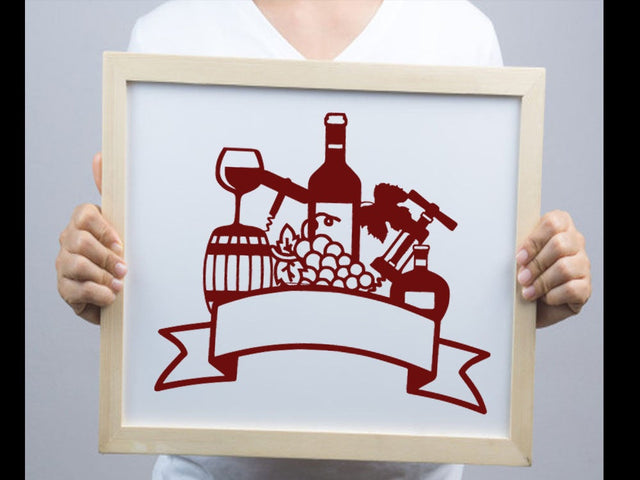 Wine Bottle Banner Paper cut SVG Johan Ru designs 