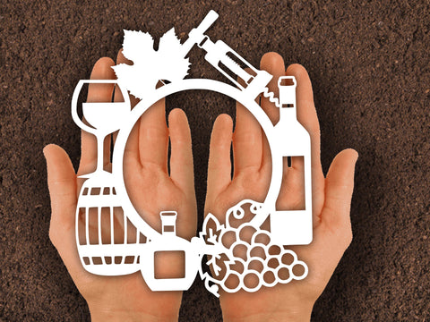 Wine Bottle Circle Frame Paper cut SVG Johan Ru designs 