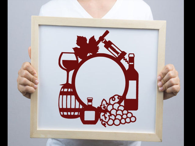 Wine Bottle Circle Frame Paper cut SVG Johan Ru designs 