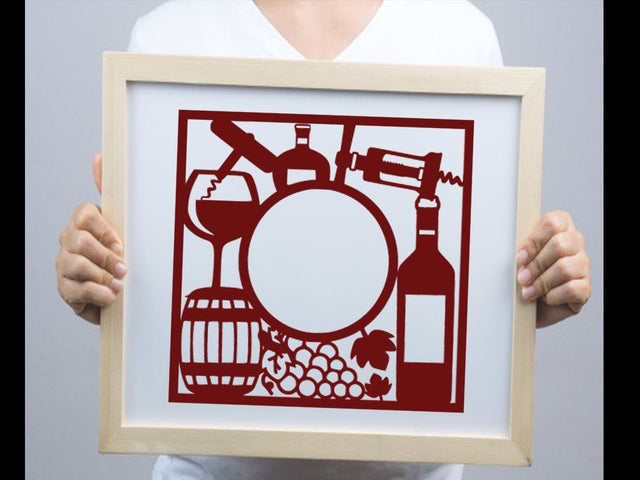Wine Bottle Circle Frame Paper cut SVG Johan Ru designs 