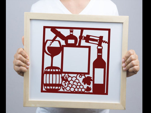 Wine Bottle Frame Paper cut SVG Johan Ru designs 