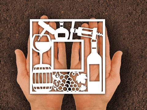 Wine Bottle Frame Paper cut SVG Johan Ru designs 