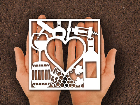 Wine Bottle Heart Frame Paper cut SVG Johan Ru designs 