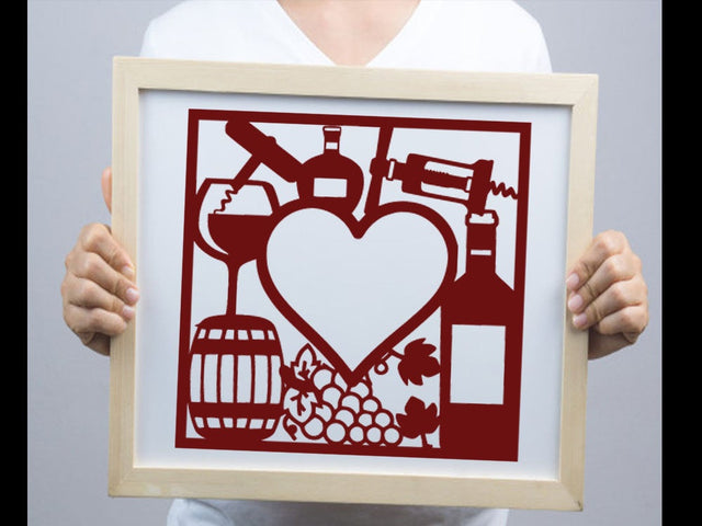 Wine Bottle Heart Frame Paper cut SVG Johan Ru designs 