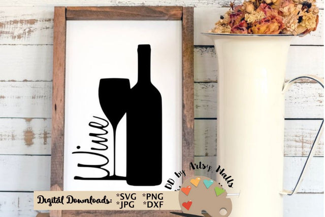 wine bottle svg dxf - wine glass - wine decor - wine decal - wine clipart picture SVG The Artsy Spot 