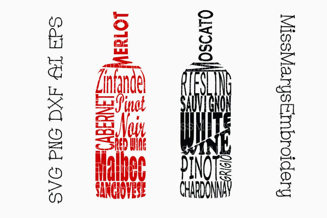 Wine Bottle Words SVG MissMarysEmbroidery 