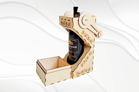 Wine box with cutout and handle, laser cut design. Laser cutting drawing. SVG VectorBY 