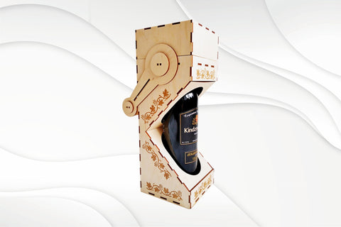 Wine box with cutout and handle, laser cut design. Laser cutting drawing. SVG VectorBY 