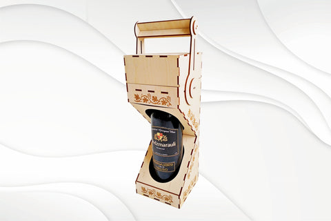 Wine box with cutout and handle, laser cut design. Laser cutting drawing. SVG VectorBY 