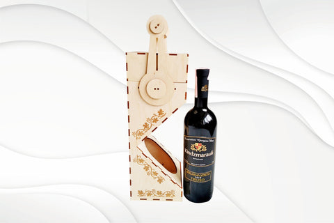 Wine box with cutout and handle, laser cut design. Laser cutting drawing. SVG VectorBY 