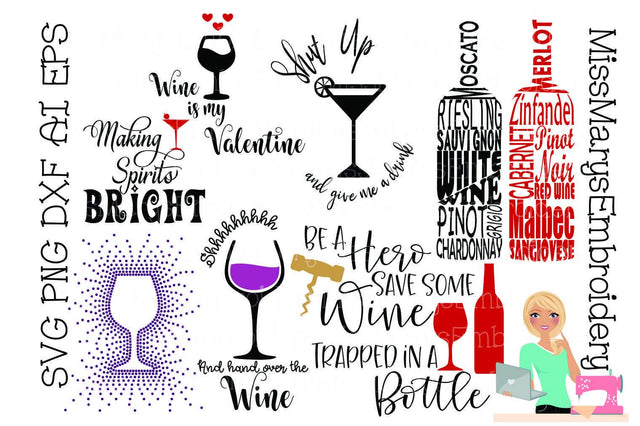 Wine Bundle SVG MissMarysEmbroidery