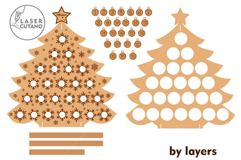 Wine Christmas Advent Calendar, Wine Bottle Holder Wood Laser Cut Template SVG LaserCutano 