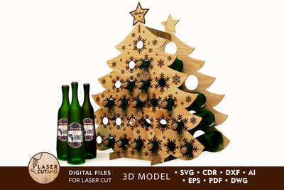 Wine Christmas Advent Calendar, Wine Bottle Holder Wood Laser Cut Template SVG LaserCutano 