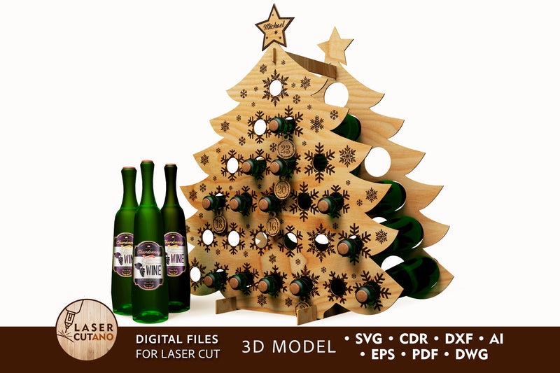 Wine Christmas Advent Calendar, Wine Bottle Holder Wood Laser Cut Template SVG LaserCutano 