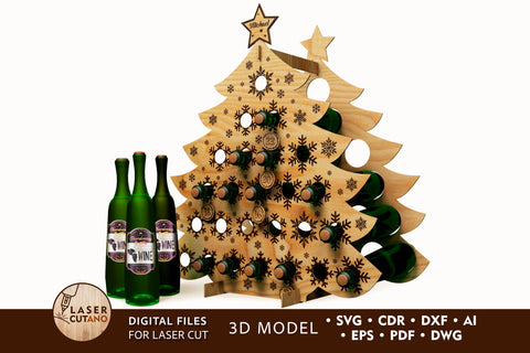 Wine Christmas Advent Calendar, Wine Bottle Holder Wood Laser Cut Template SVG LaserCutano 