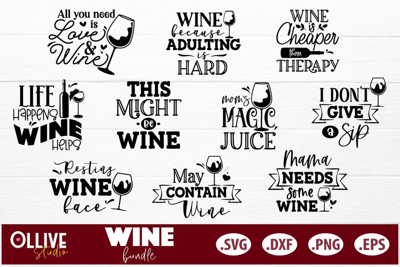 Wine Funny Quotes Bundle SVG - So Fontsy