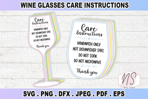 Wine Glass care card svg, Stemless wine glass care card instructions svg, Wine Glass circut files, Stemless files for cricut, printable Stemless Wine Glass Care card. SVG NS Arts Shop 