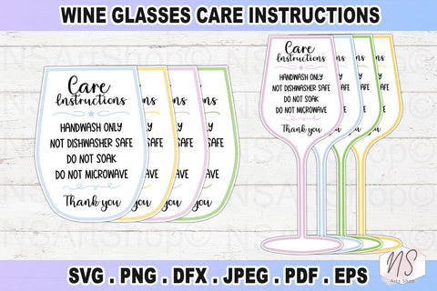 Wine Glass care card svg, Stemless wine glass care card instructions svg, Wine Glass circut files, Stemless files for cricut, printable Stemless Wine Glass Care card. SVG NS Arts Shop 
