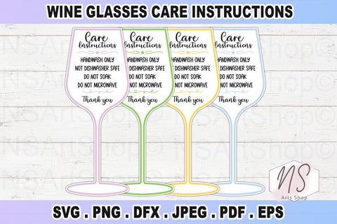 Wine Glass care card svg, Stemless wine glass care card instructions svg, Wine Glass circut files, Stemless files for cricut, printable Stemless Wine Glass Care card. SVG NS Arts Shop 