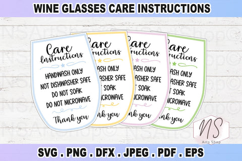 Wine Glass care card svg, Stemless wine glass care card instructions svg, Wine Glass circut files, Stemless files for cricut, printable Stemless Wine Glass Care card. SVG NS Arts Shop 