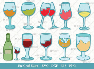 Wine Glass Clipart SVG Cut File | Drinking Glass Svg | Alcohol Glass Svg | Glass Svg | Bundle | Eps | Dxf | Png SVG ETC Craft 