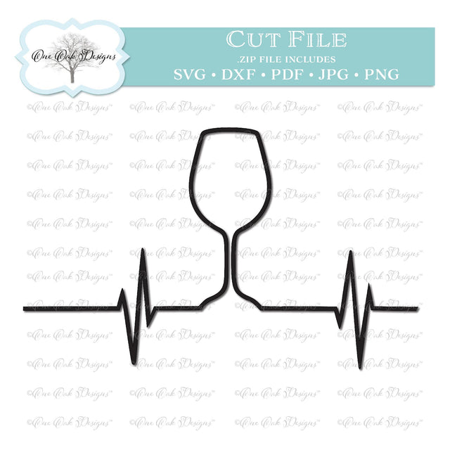 Wine Glass EKG Heartbeat SVG One Oak Designs 