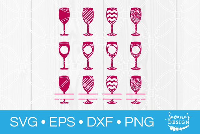 Wine Glass Monogram Bundle SVG SavanasDesign