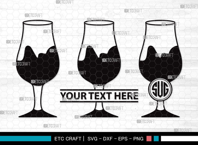 Wine Glass Monogram SVG Cut File | Drinking Glass Svg | Alcohol Glass Svg | Glass Svg | Wine Glass Clipart SVG ETC Craft 