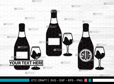 Wine Glass Monogram SVG Cut File | Drinking Glass Svg | Alcohol Glass Svg | Glass Svg | Wine Glass Clipart SVG ETC Craft 