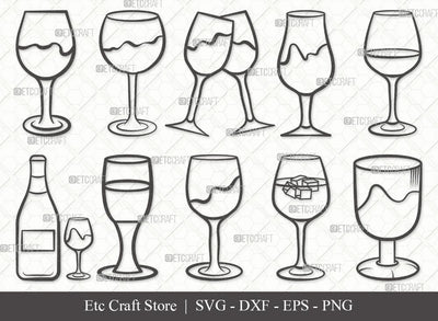 Wine Glass Outline SVG Cut File | Drinking Glass Svg | Alcohol Glass Svg | Glass Svg | Bundle | Eps | Dxf | Png SVG ETC Craft 