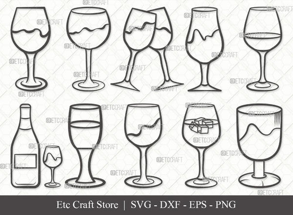 Glass Etching Designs. Wine Glass SVG Bundle. Stencil svg v2