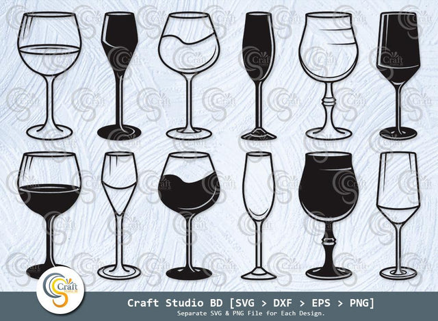 Wine Glass Silhouette, Drink Glasses Svg, Drinking Glass Svg, Alcohol Glass Svg, Wine Svg, Champagne Glass Svg, Wine Glass Svg Bundle SVG ETC Craft 