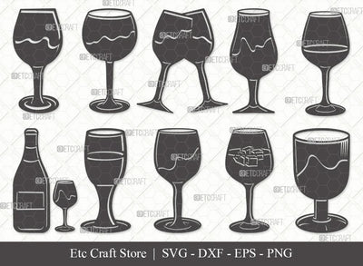 Wine Glass Silhouette SVG Cut File | Drinking Glass Svg | Alcohol Glass Svg | Glass Svg | Bundle | Eps | Dxf | Png SVG ETC Craft 