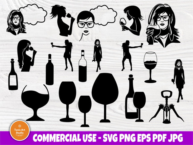 Wine Glass SVG Bundle, Woman Svg, Drinking Svg SVG TonisArtStudio 
