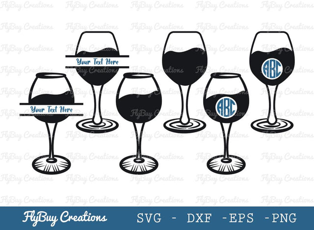 Wine Glass Svg Cut File| Drinking Glass | Alcohol Glass | Glass | Wine Glass Silhouette | Circle Monogram | Split Monogram SVG ETC Craft 
