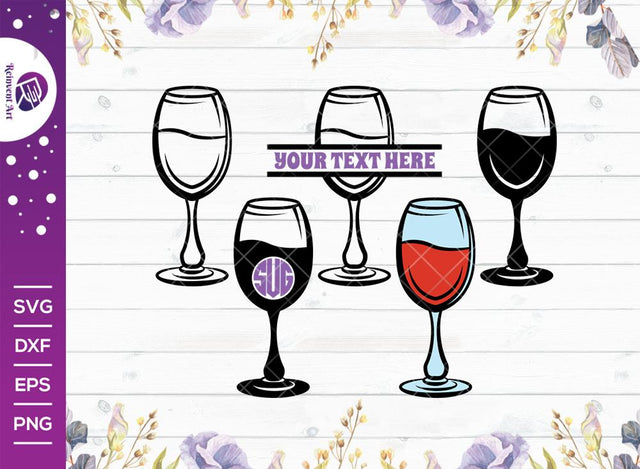 Wine Glass SVG Cut File | Split Monogram | Wine SVG SVG Reinvent Art 