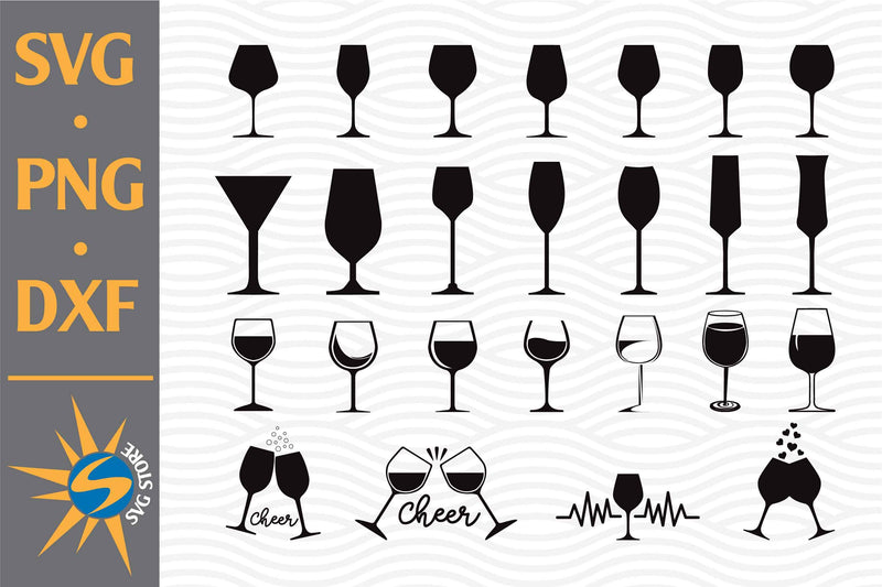 Wine Glasses SVG, PNG, DXF Digital Files Include - So Fontsy