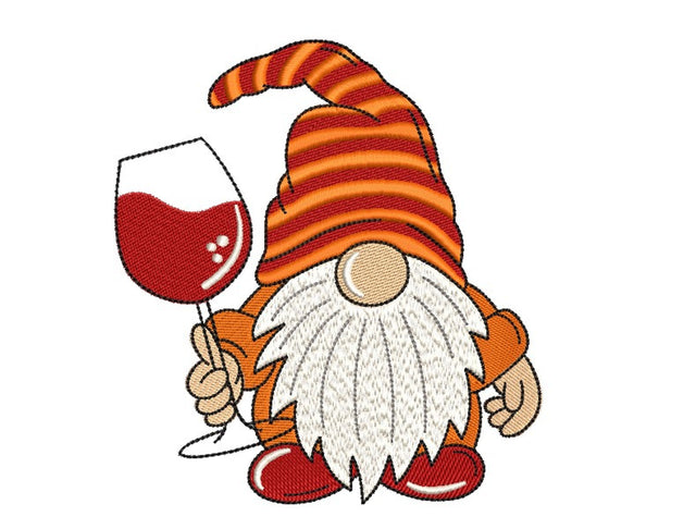 Wine Gnome Embroidery Design, 3 sizes Embroidery/Applique DESIGNS Nino Nadaraia 