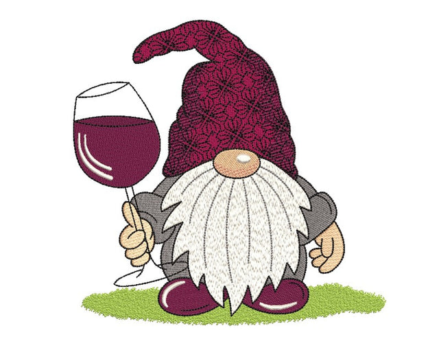 Wine Gnome Machine Embroidery Design, 3 sizes Embroidery/Applique DESIGNS Nino Nadaraia 