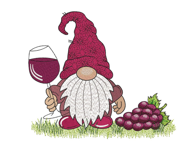 Wine Gnome Machine Embroidery Design, 4 sizes, Instant Download Embroidery/Applique DESIGNS Nino Nadaraia 