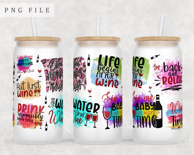 Wine Quotes Libbey Glass Can Wrap, 16 Oz Glass Can Sublimation Design, Wine Lover Glass Can PNG File Sublimation HappyDesignStudio 