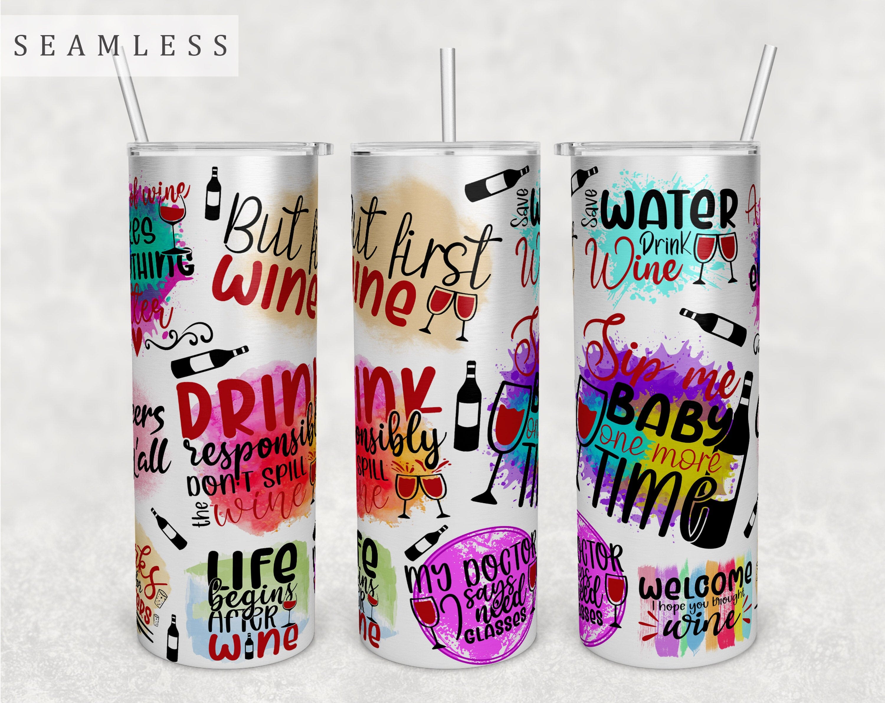 20 oz. Glass Wine Tumbler - Drink Happy Thoughts