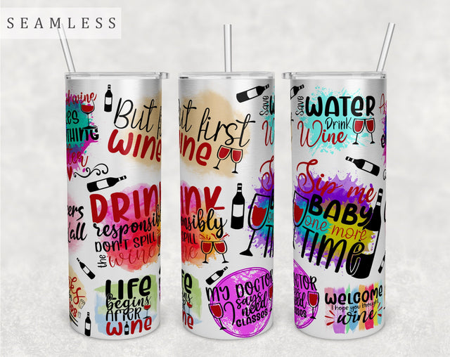 Wine Quotes Tumbler Wrap, 20 Oz Skinny Tumbler Wine Quotes Design For Sublimation, Seamless Tumbler PNG Sublimation HappyDesignStudio 