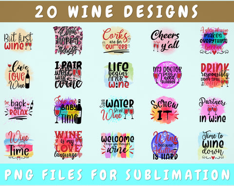 Wine Sublimation Designs Bundle, 20 Designs, Wine PNG Files For Sublimation, Wine Sublimation Files, Wine Quotes PNG Sublimation HappyDesignStudio 