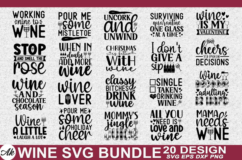 Wine SVG Bundle Cut File SVG akazaddesign 